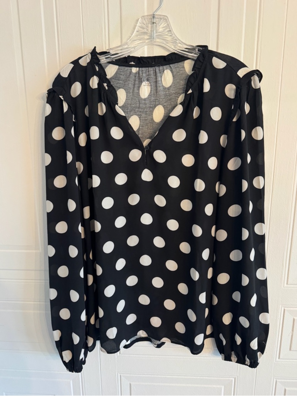 LOFT Black and White Polka Dot Long-Sleeve Women’s Blouse Size Large